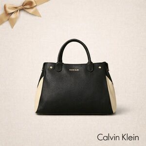 Calvin Klein Medium Pebbled Leather Black White Satchel
